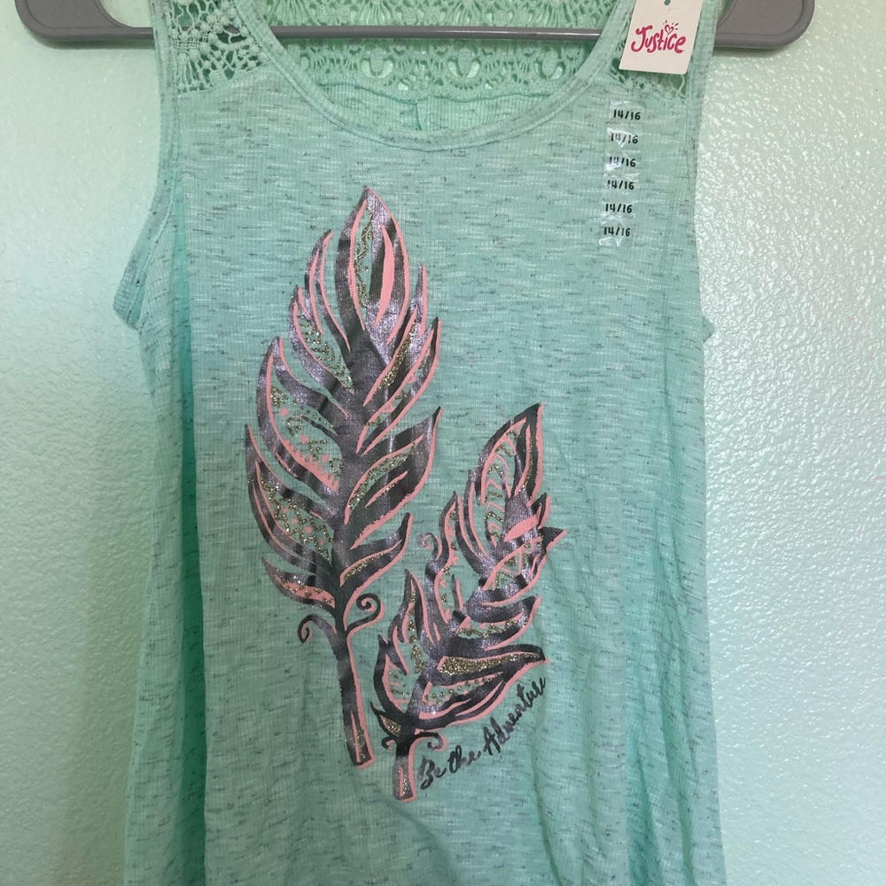 Justice Green Feather Print Women's Top